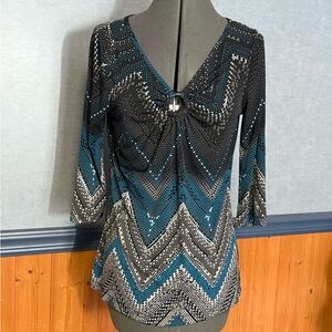 Kim Rogers Blue and Black Chevron Tunic